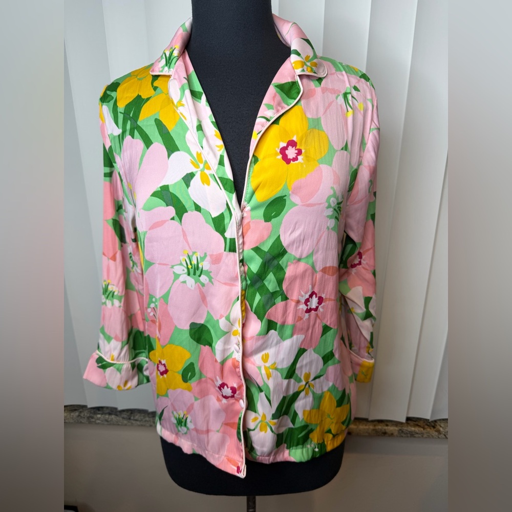 Kate Spade Painterly Petals Floral Pink Yellow Lounge Sleepwear Top Size Small